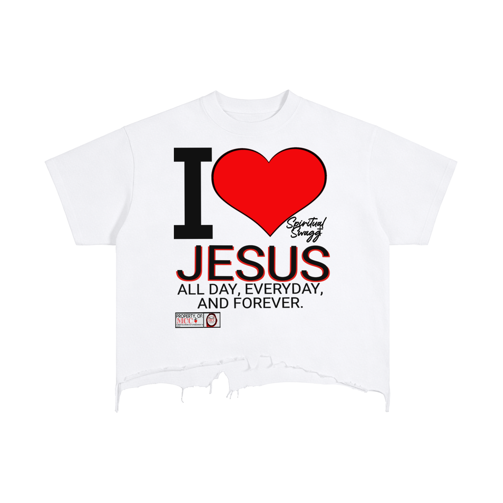 I Love Jesus Vintage Wash Boxy Distressed Hem T-Shirt