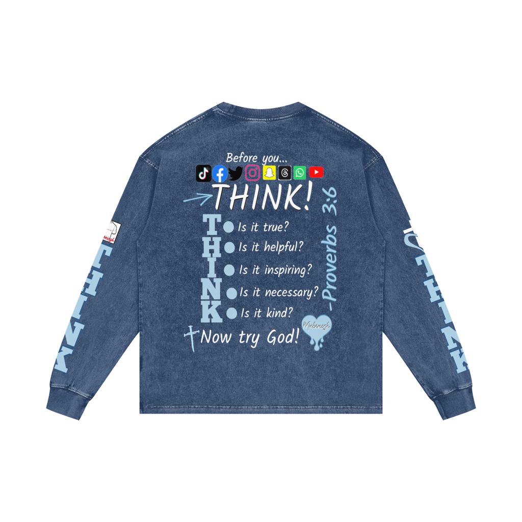 Think Acid Wash Oversize Long Sleeve T-Shirt