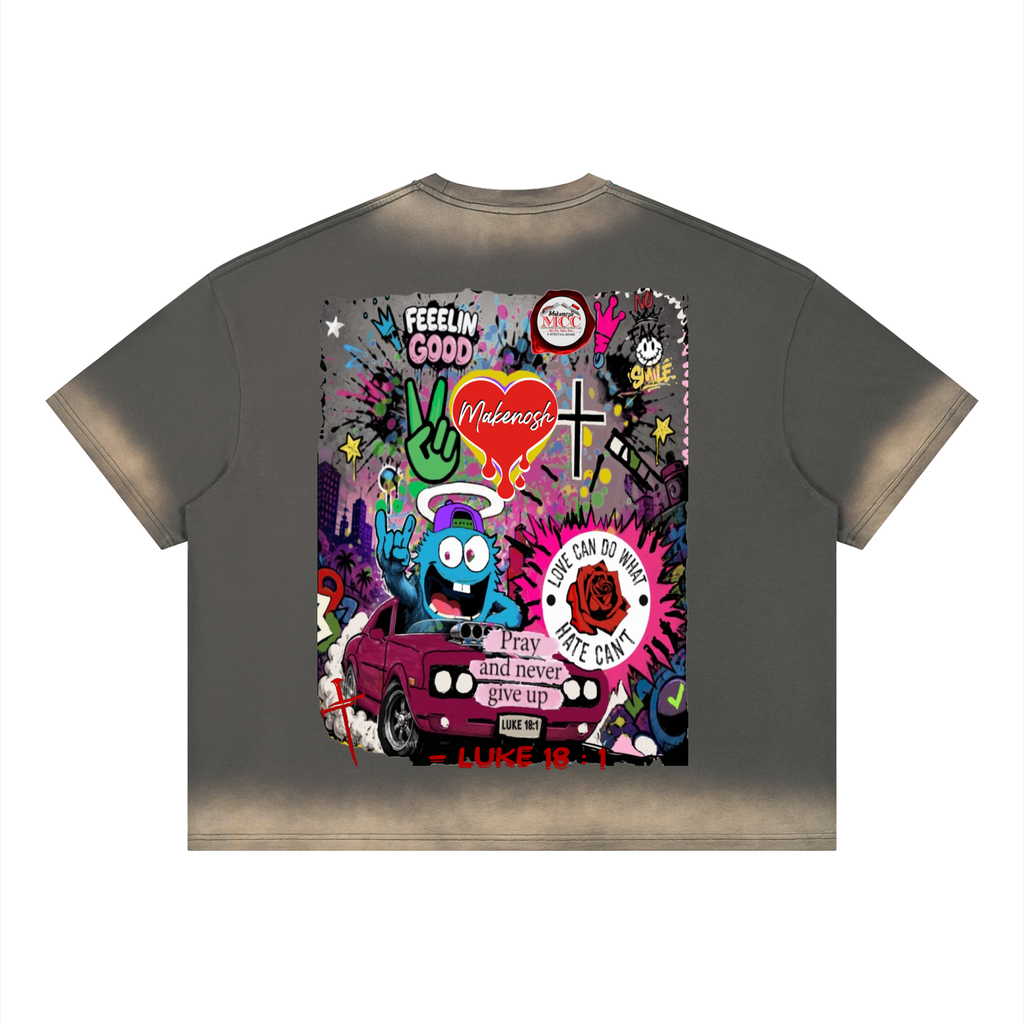 Never Give Up Unisex Boxy Sunfade Vintage Wash T-Shirt