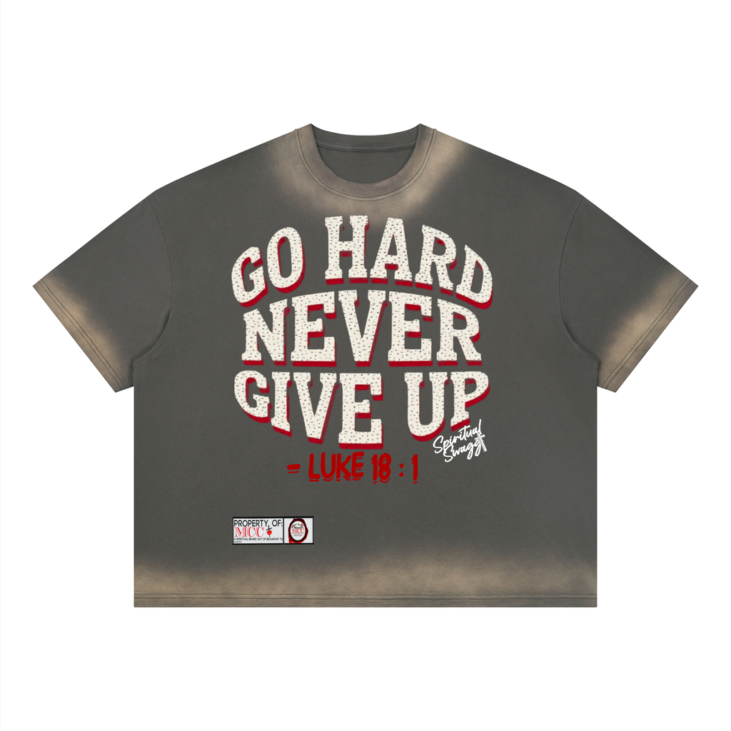 Never Give Up Unisex Boxy Sunfade Vintage Wash T-Shirt