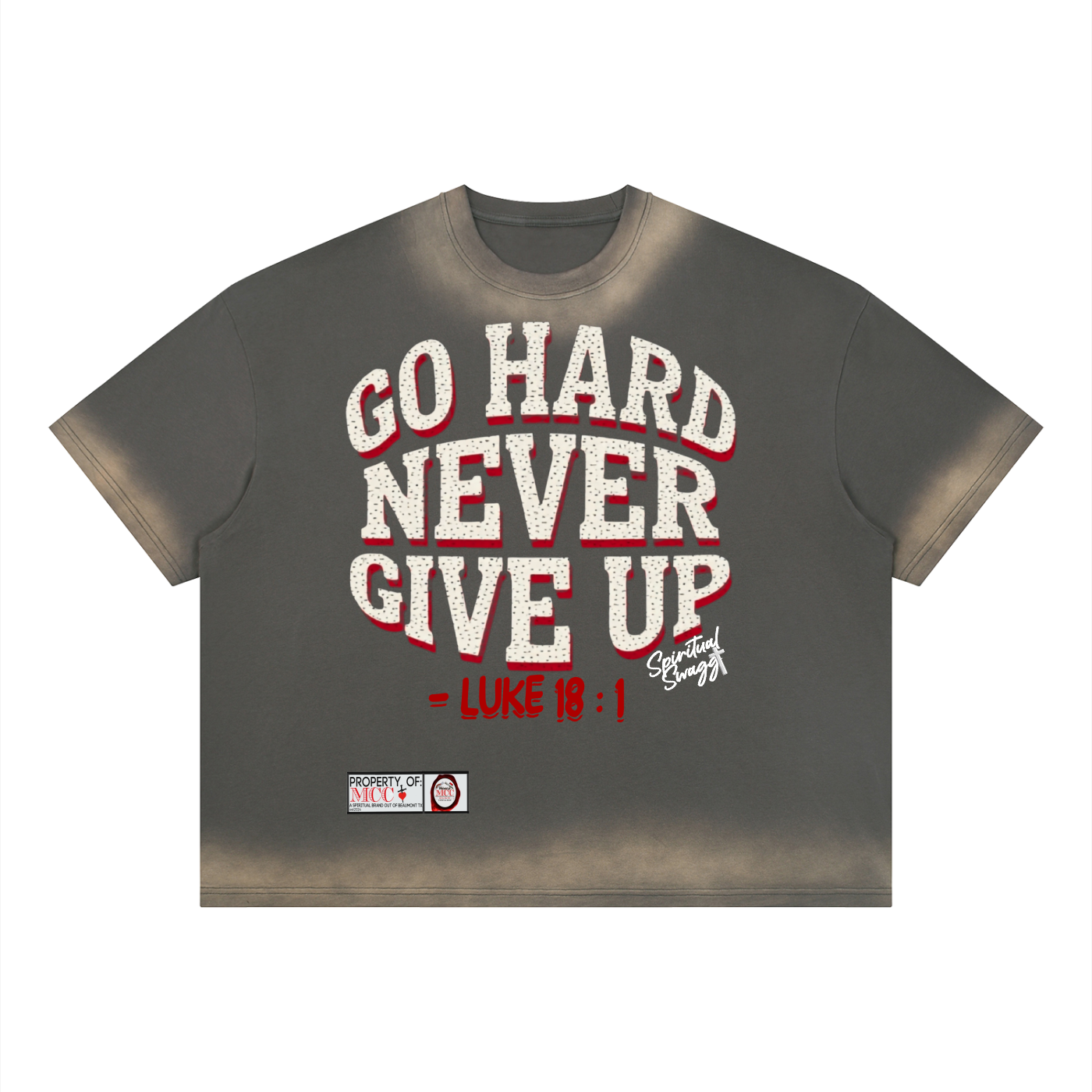 Never Give Up Unisex Boxy Sunfade Vintage Wash T-Shirt