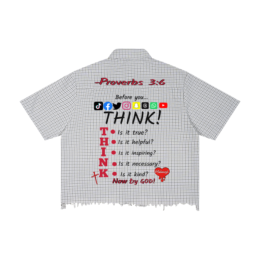 Think Unisex Distressed Plaid Boxy Shirt