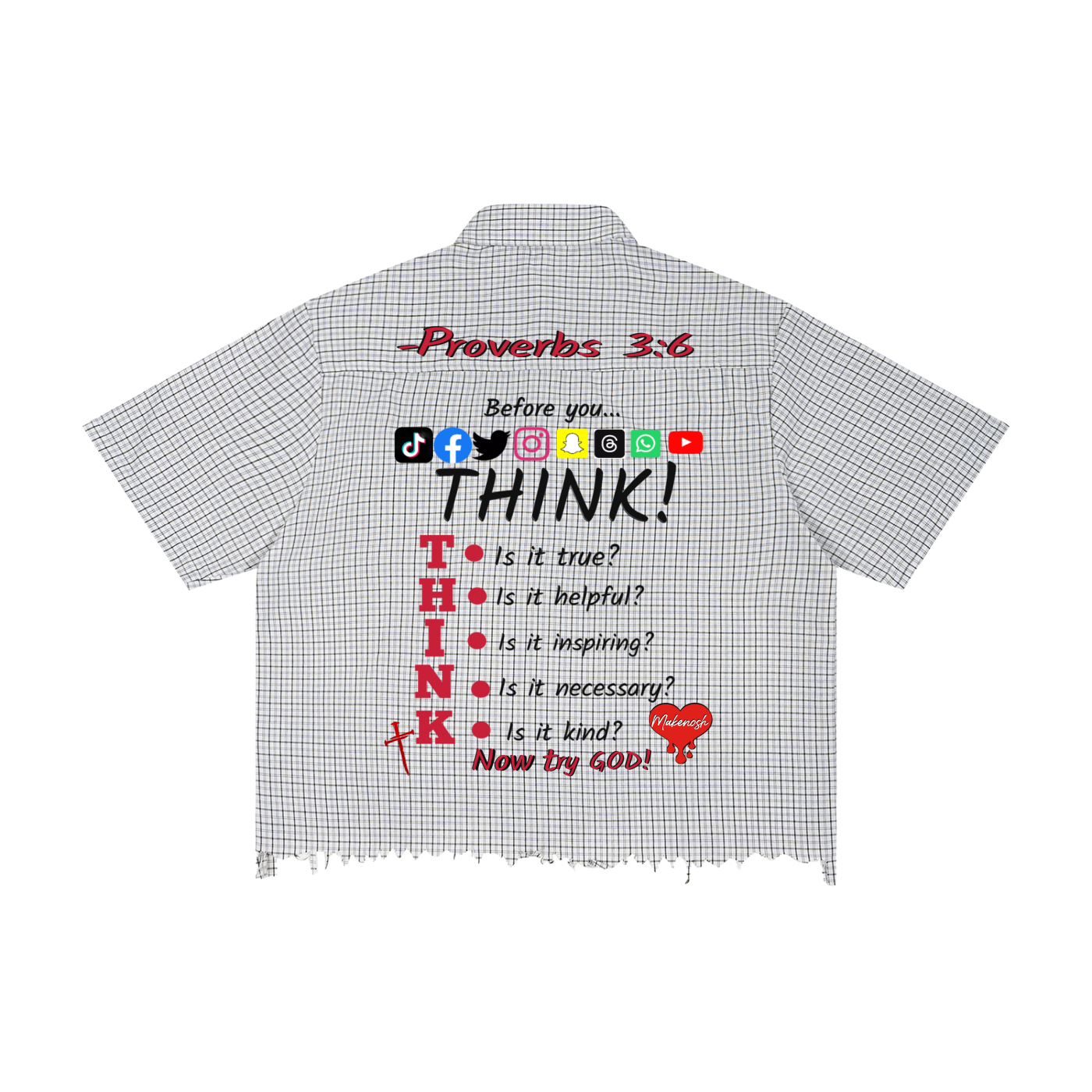 Think Unisex Distressed Plaid Boxy Shirt