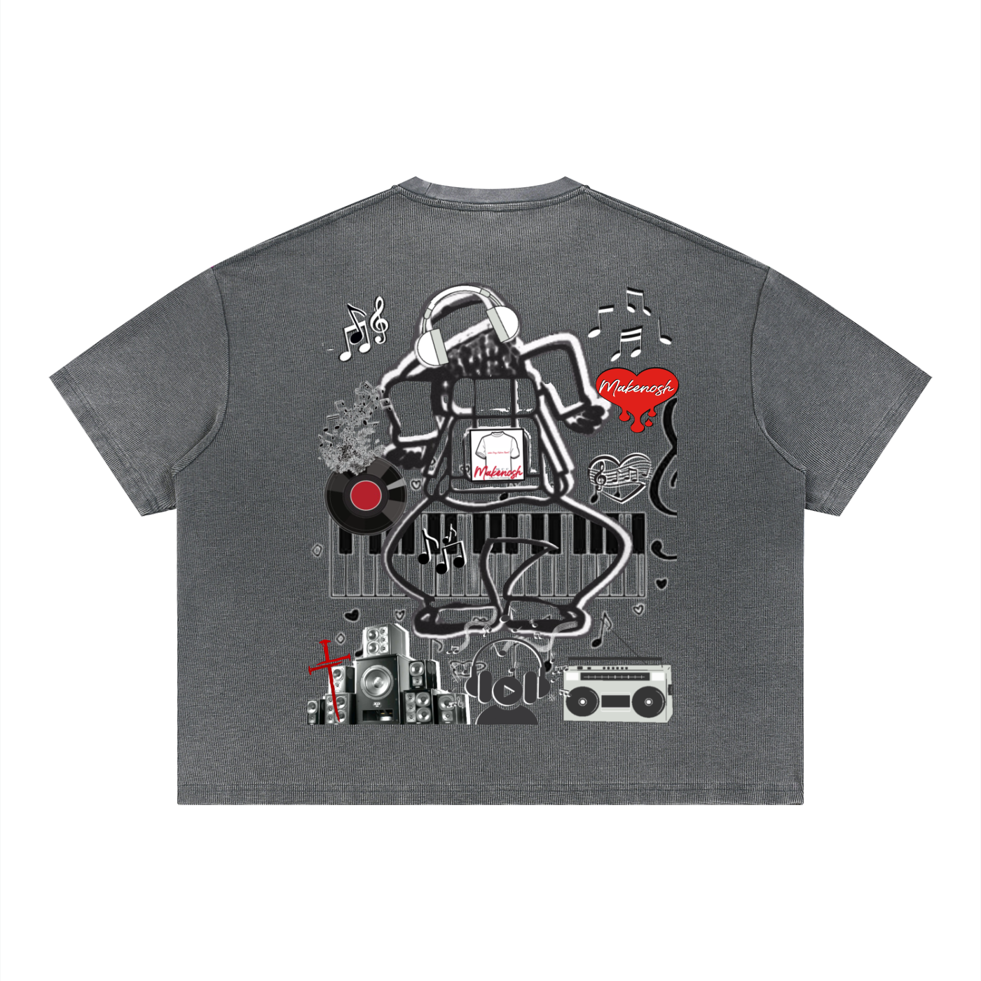 Music Is Love Unisex Vintage Wash Sunfade Boxy Waffle T-Shirt