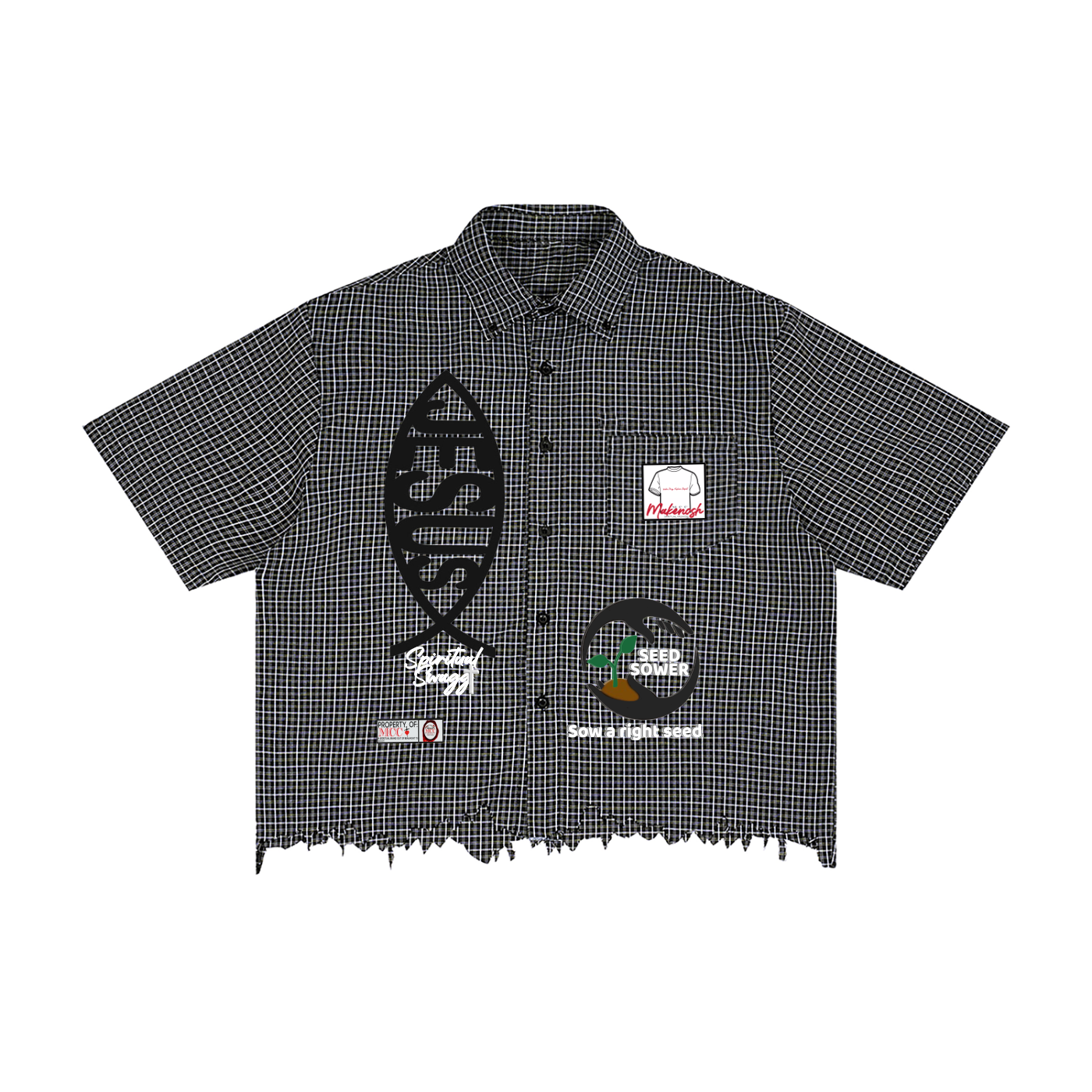 Sow A Seed Unisex Distressed Plaid Boxy Shirt