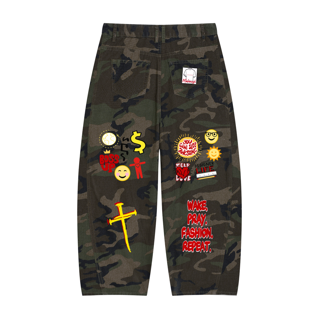 Patches Men’s Camo Barrel Leg Cargo Pants