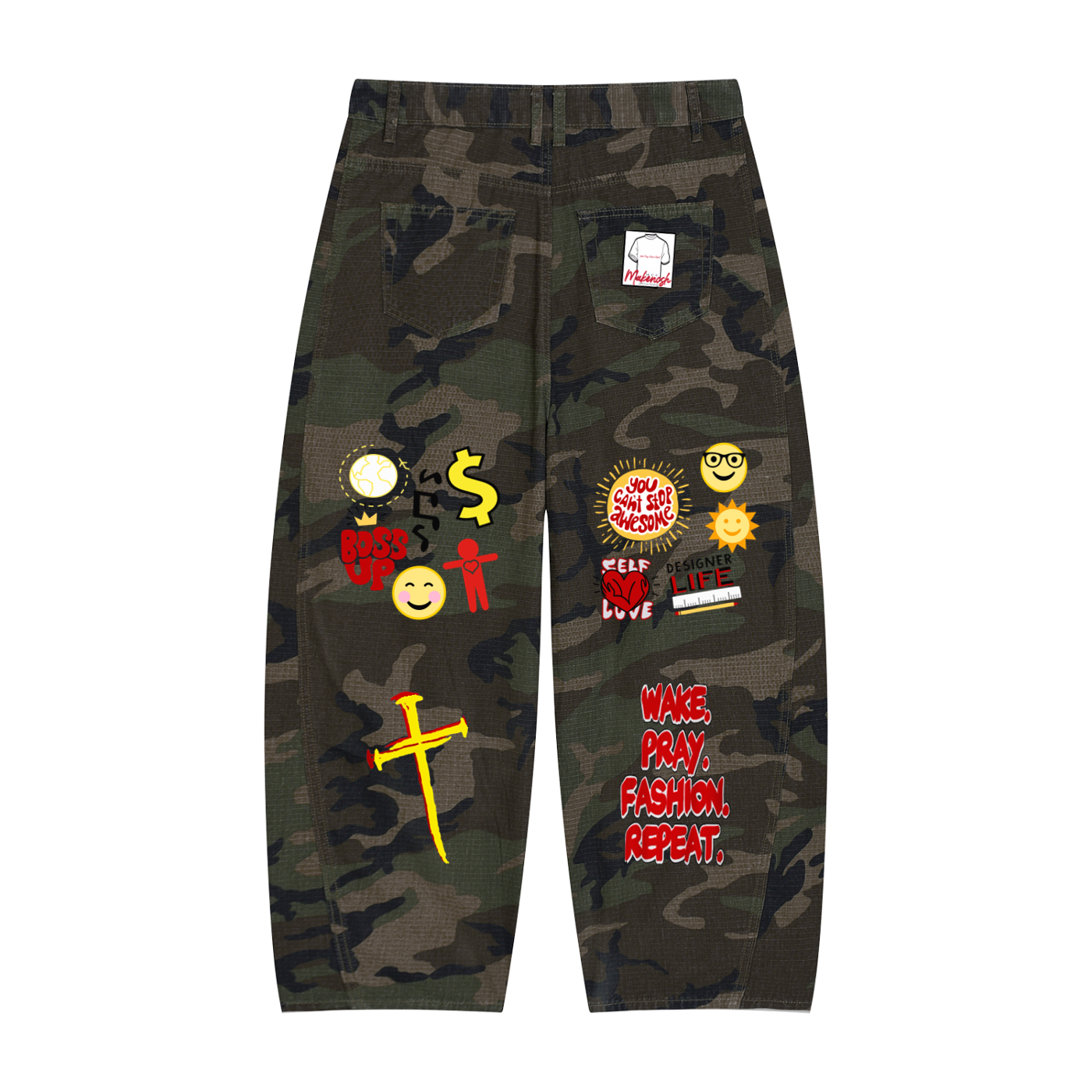 Patches Men’s Camo Barrel Leg Cargo Pants