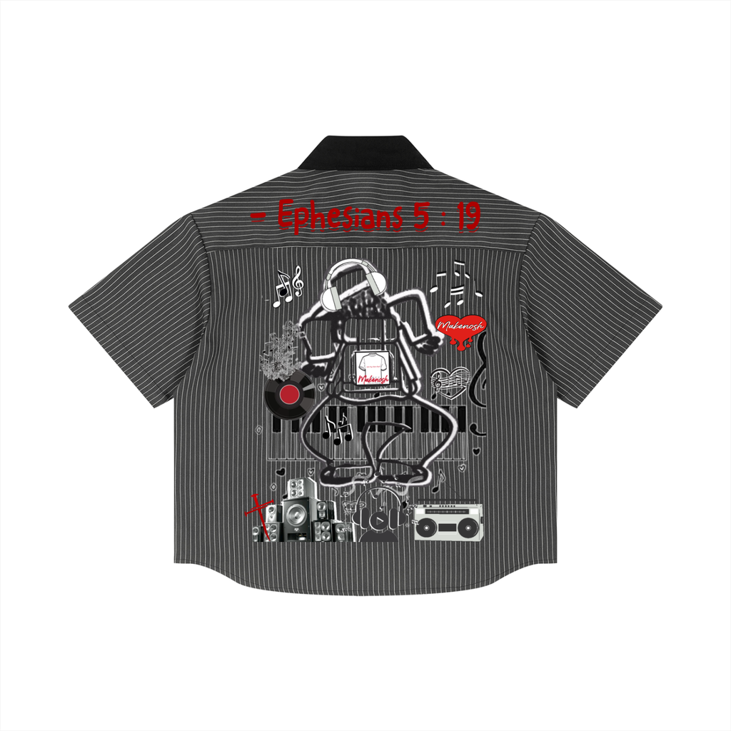 Music Is Love Unisex Striped Boxy Contrast Collar Shirt