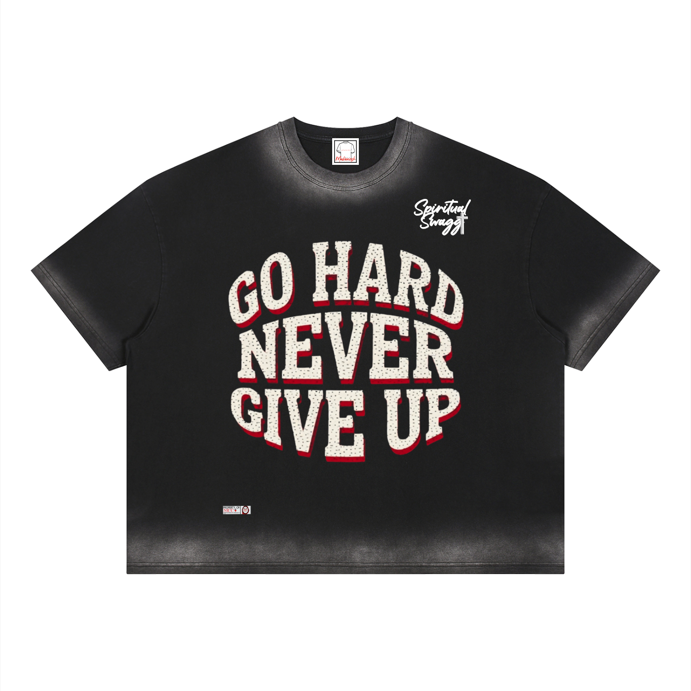 Never Give Up Unisex Boxy Sunfade Vintage Wash T-Shirt