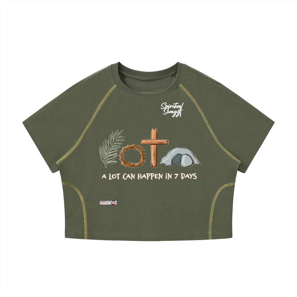 7 Days Women's Contrast Stitch Raglan Crop T-Shirt