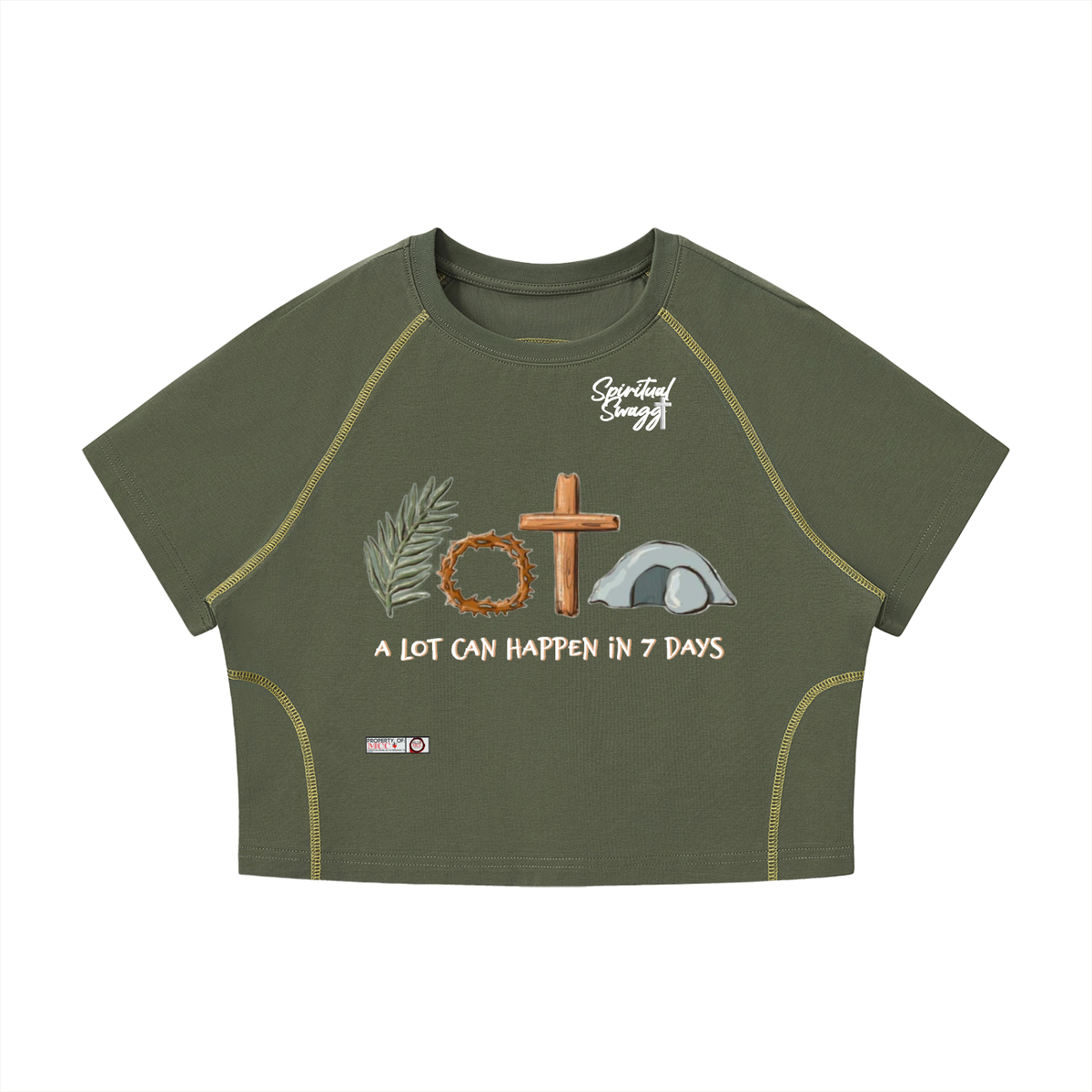 7 Days Women's Contrast Stitch Raglan Crop T-Shirt
