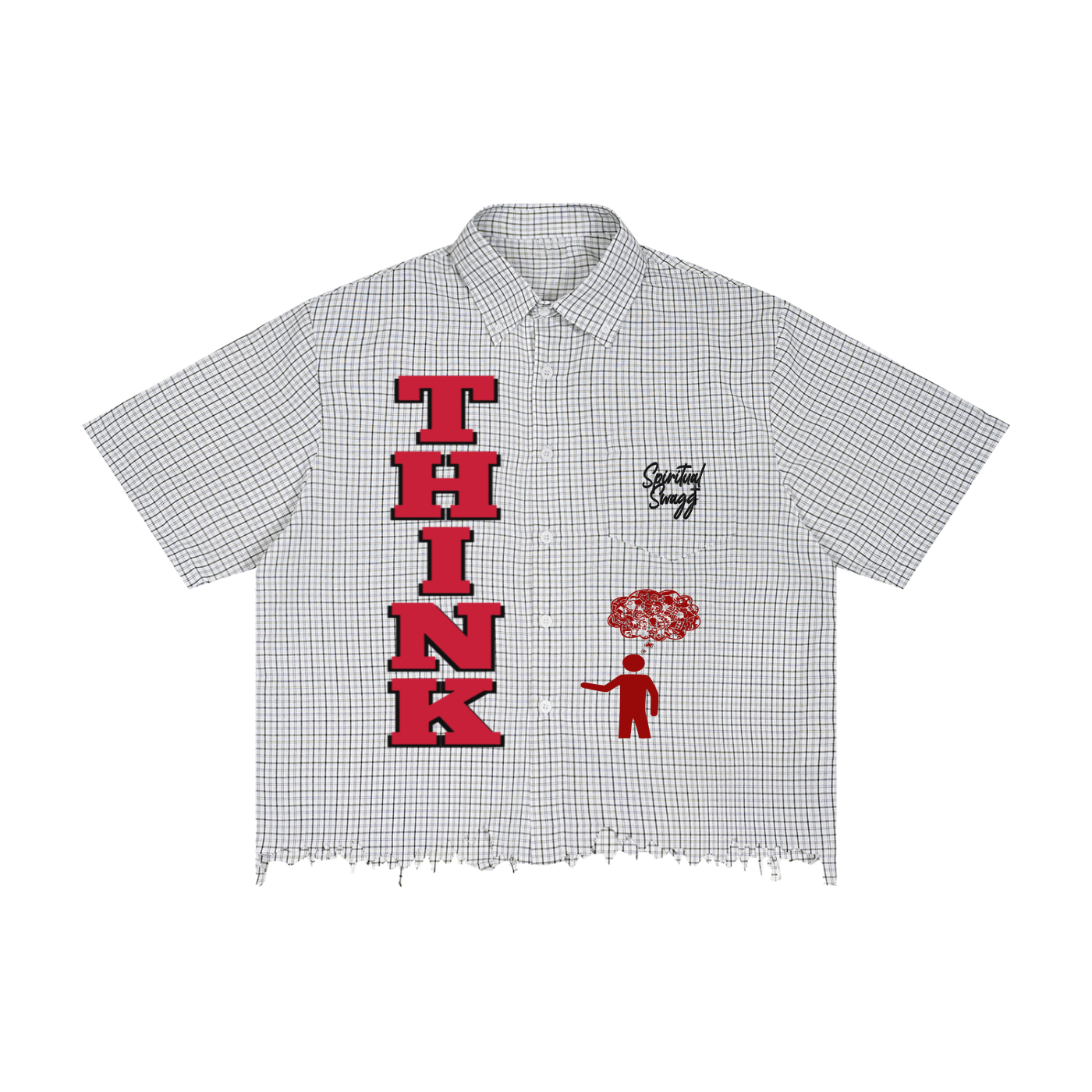 Think Unisex Distressed Plaid Boxy Shirt