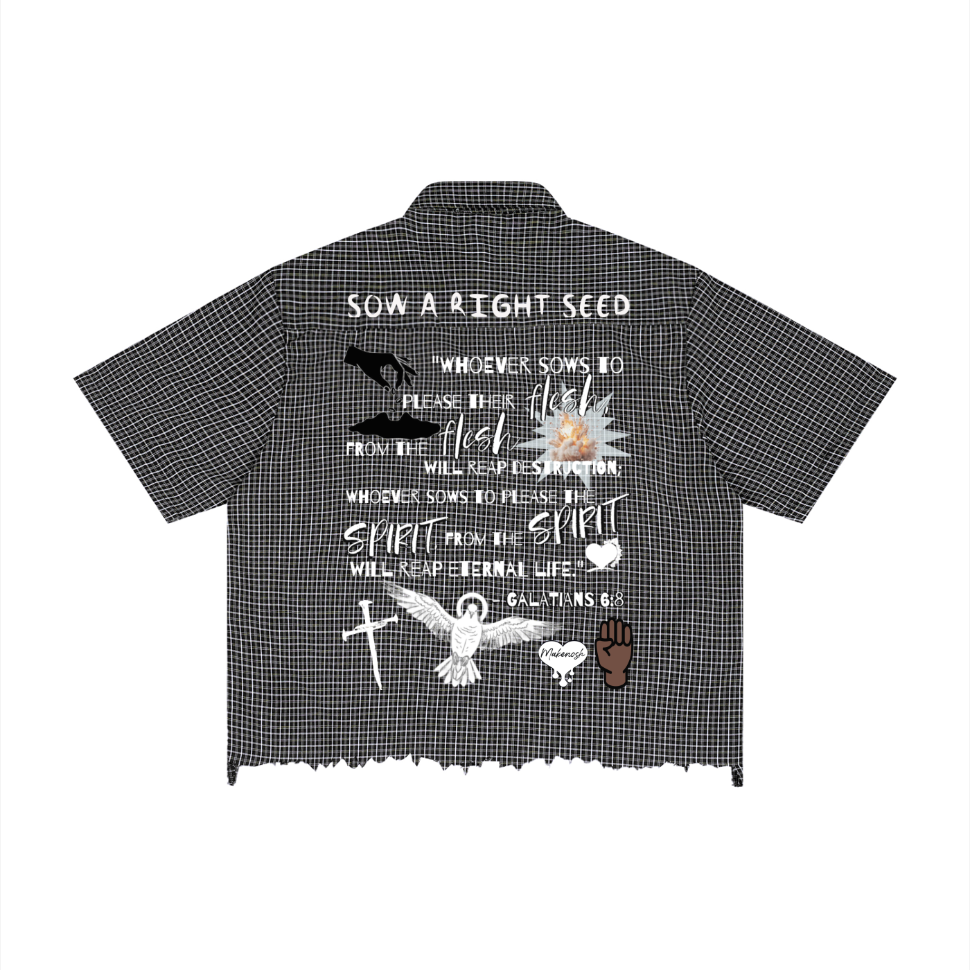 Sow A Seed Unisex Distressed Plaid Boxy Shirt