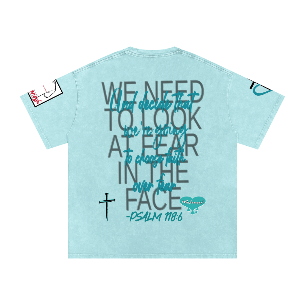 Face Your Problems Snow Washed Oversized Cotton T-Shirt