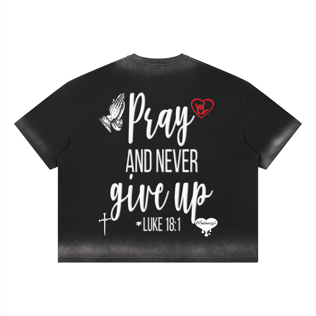 Never Give Up Unisex Boxy Sunfade Vintage Wash T-Shirt