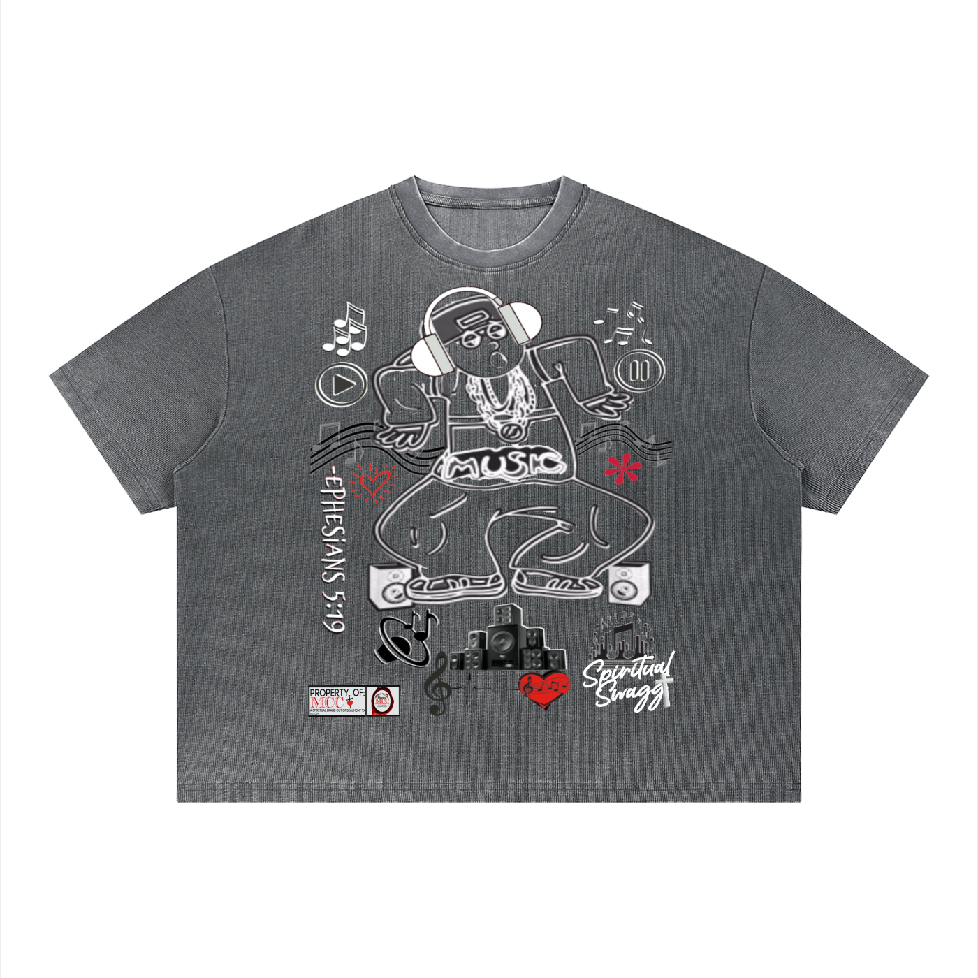 Music Is Love Unisex Vintage Wash Sunfade Boxy Waffle T-Shirt